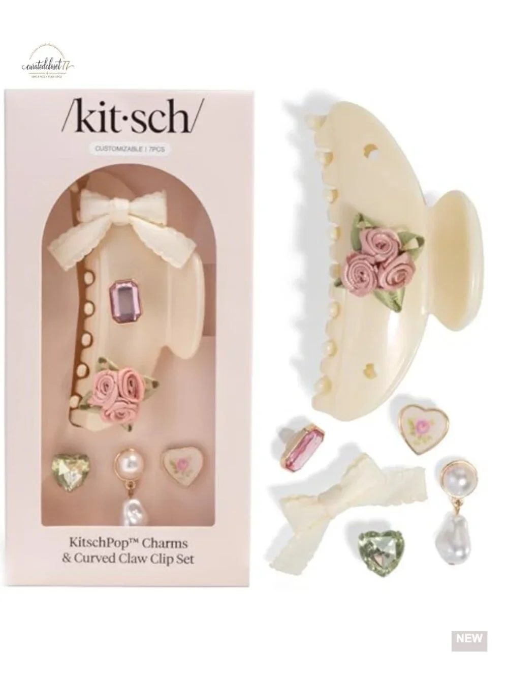 Customizable Curved Claw Clip with Interchangeable Charms Set, 7pcs